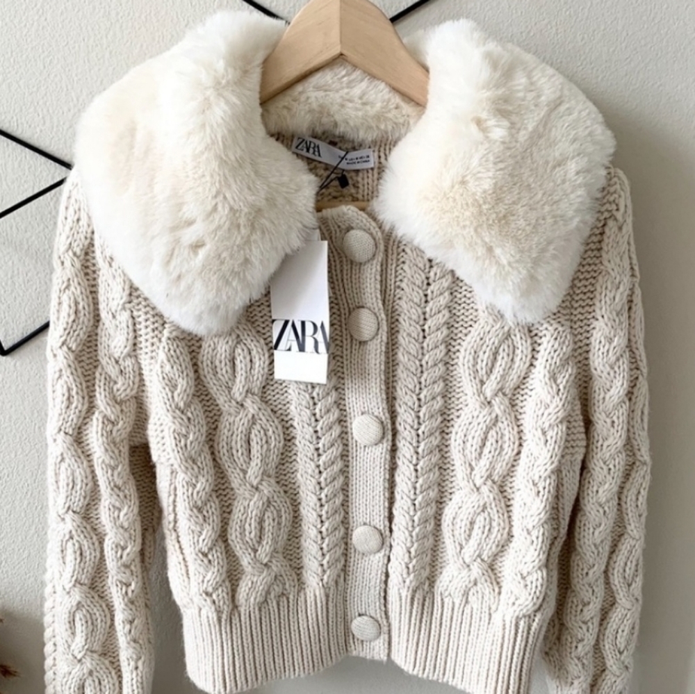 Zara faux fur trim knit cardigan - Picture 9 of 9